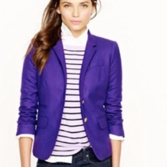 JCREW Royal Purple New Schoolboy Wool Blazer with Brass Buttons 4 Longer Length - Picture 3 of 13